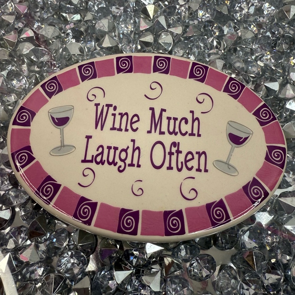 Wine Much Laugh Often magnet decor tile Oval Party Sign - Purple